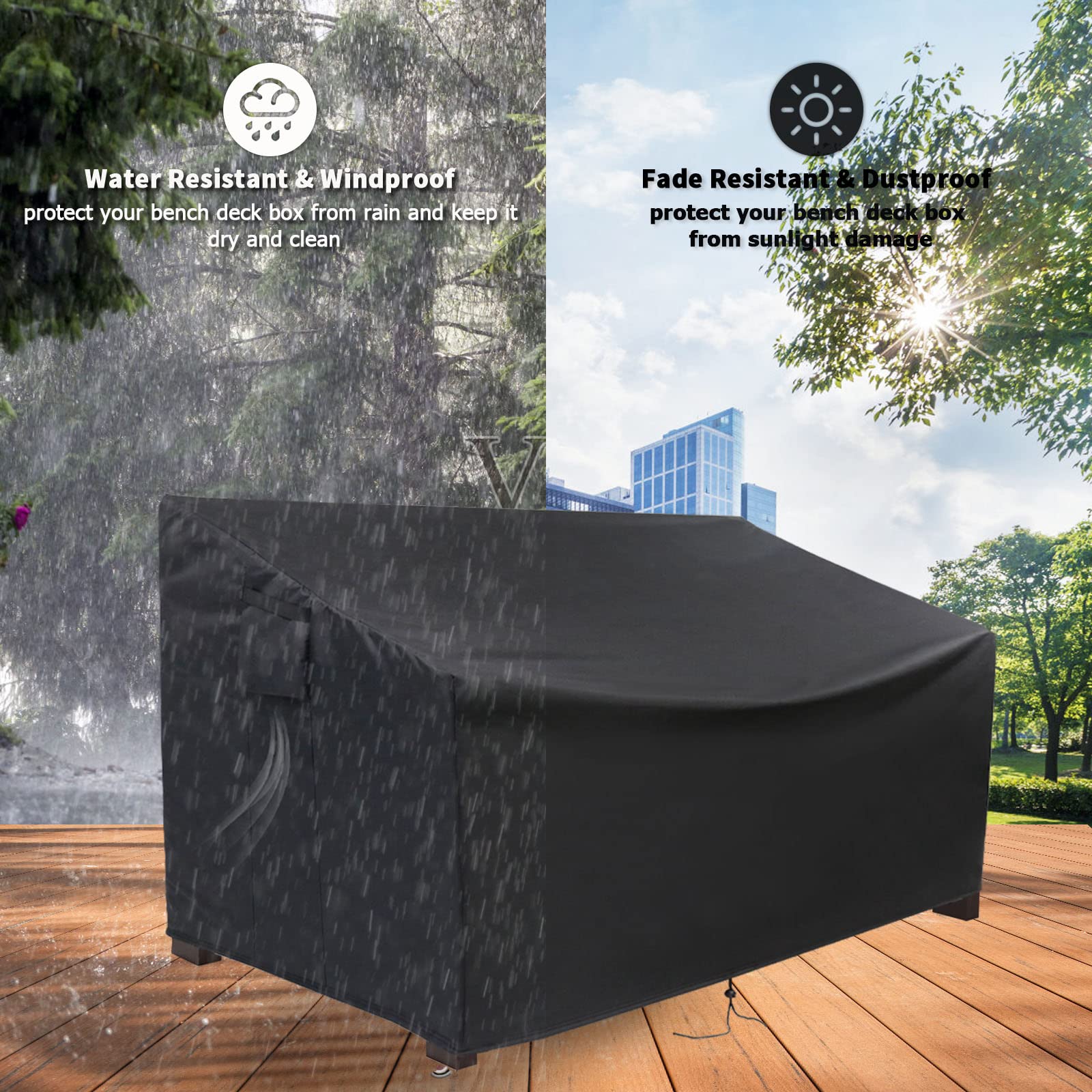 Guisong Outdoor Storage Bench Protector, Waterproof Cover for Keter 70 Gallon Deck Box, Patio Bench/Seating Storage Cabinet